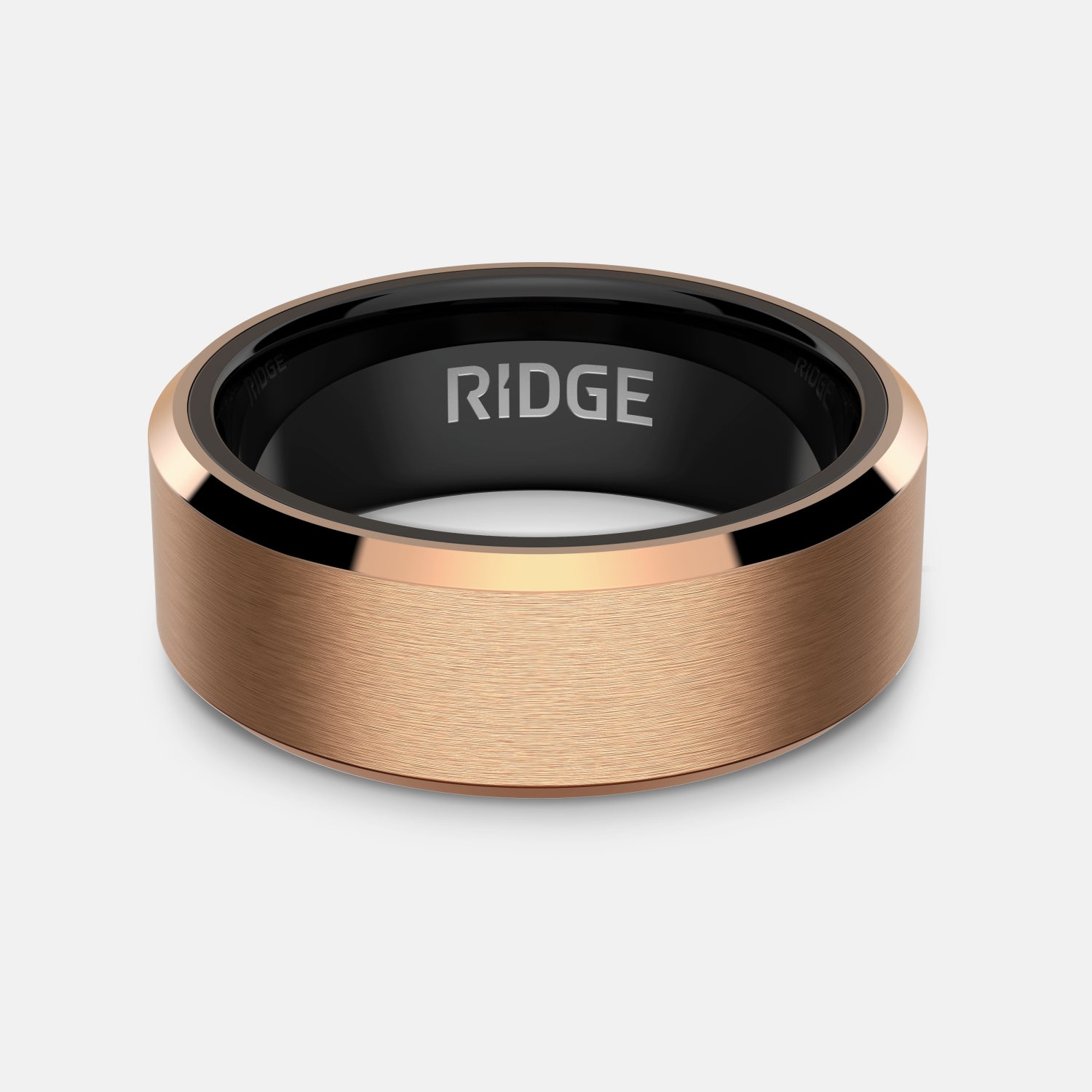 Ridge 8mm Beveled Ring Set - 18K Rose Gold