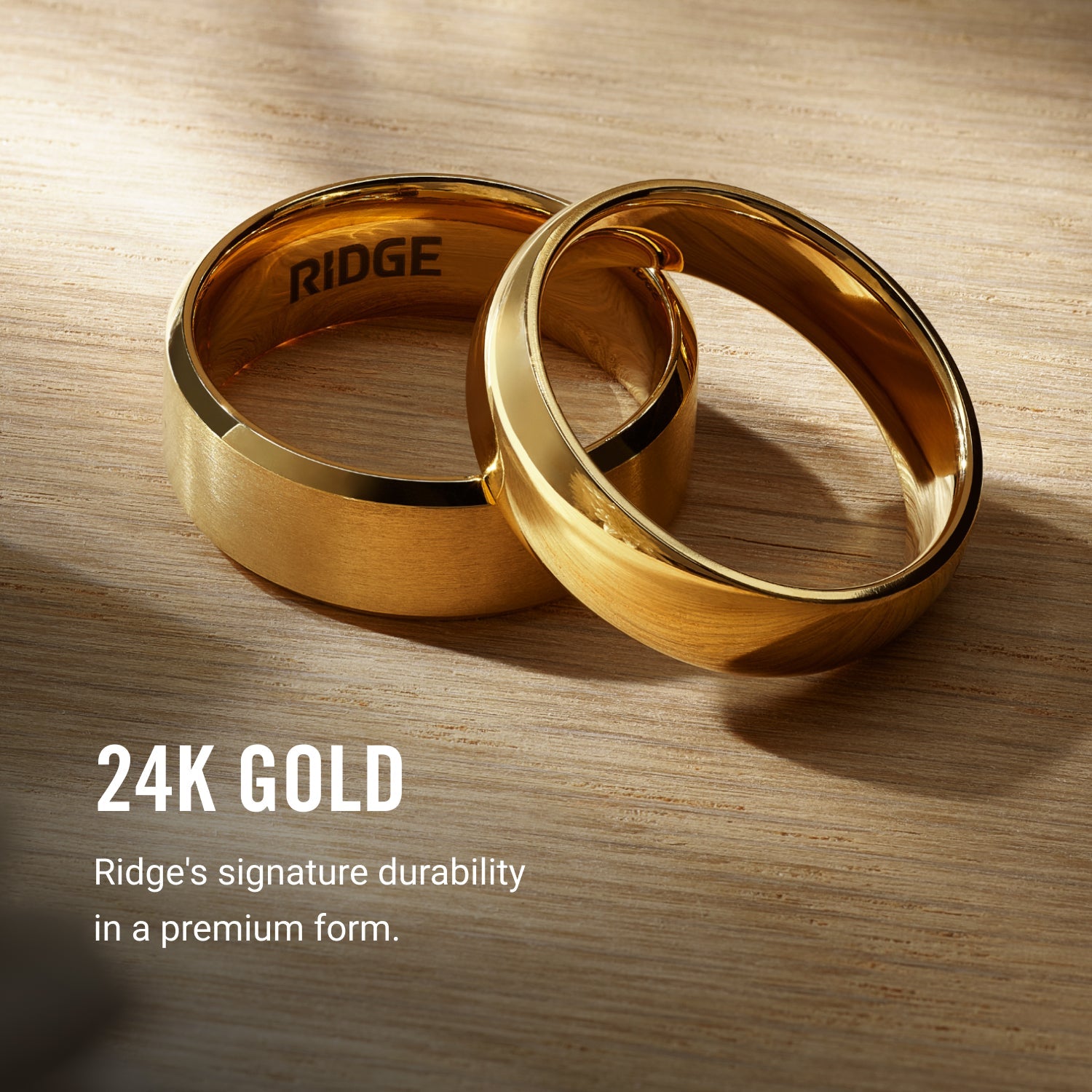 Ridge 8mm Beveled Ring Set - 24K Gold | Tantalum