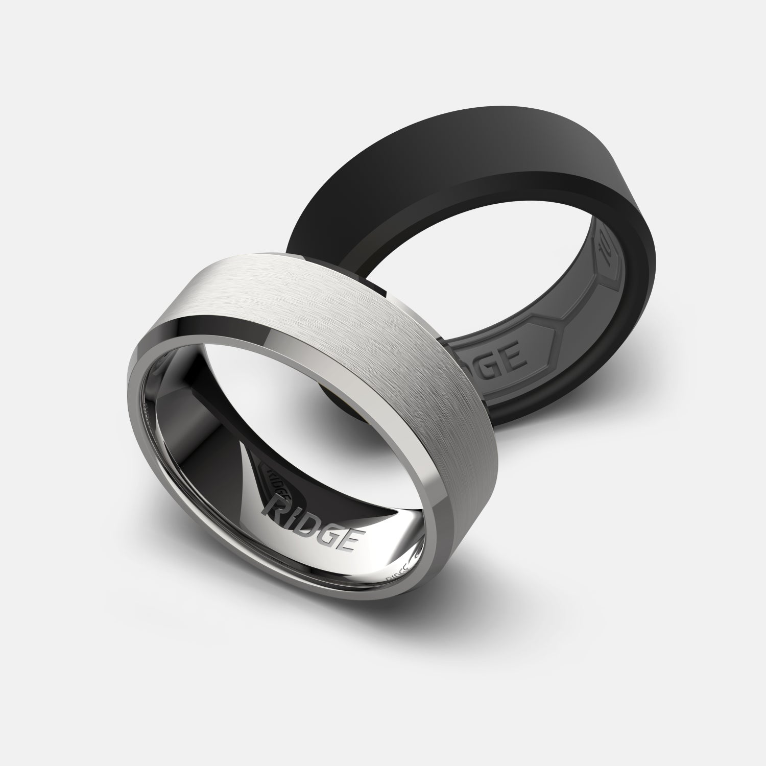 Ridge 8mm Beveled Ring Set - Platinum | Tantalum